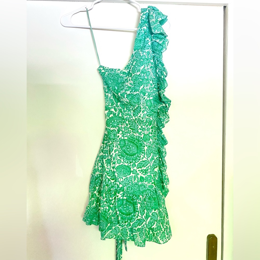 Green One Shoulder Ruffle Dress - Picture 2 of 7